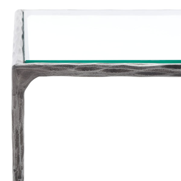 Safavieh DEBBIE Glamorous Square Metal Accent Table with Tempered Glass Top for Modern Home Décor Essentials Silver SFV9523B