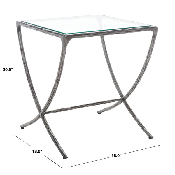 Safavieh DEBBIE Glamorous Square Metal Accent Table with Tempered Glass Top for Modern Home Décor Essentials Silver SFV9523B