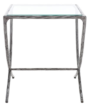 Safavieh DEBBIE Glamorous Square Metal Accent Table with Tempered Glass Top for Modern Home Décor Essentials Silver SFV9523B