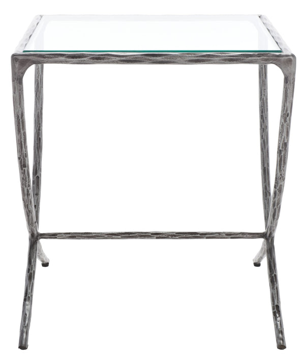 Safavieh DEBBIE Glamorous Square Metal Accent Table with Tempered Glass Top for Modern Home Décor Essentials Silver SFV9523B