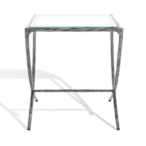 Safavieh DEBBIE Glamorous Square Metal Accent Table with Tempered Glass Top for Modern Home Décor Essentials Silver SFV9523B