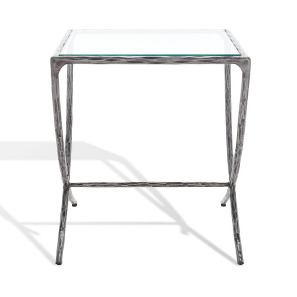 Safavieh DEBBIE Glamorous Square Metal Accent Table with Tempered Glass Top for Modern Home Décor Essentials Silver SFV9523B