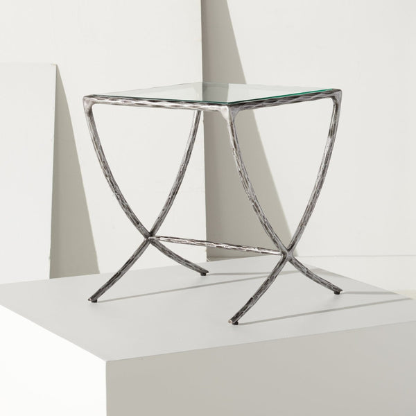 Safavieh DEBBIE Glamorous Square Metal Accent Table with Tempered Glass Top for Modern Home Décor Essentials Silver SFV9523B