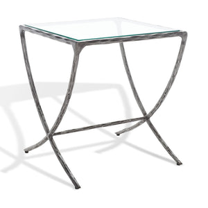 Safavieh DEBBIE Glamorous Square Metal Accent Table with Tempered Glass Top for Modern Home Décor Essentials Silver SFV9523B