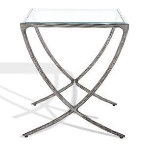 Safavieh DEBBIE Glamorous Square Metal Accent Table with Tempered Glass Top for Modern Home Décor Essentials Silver SFV9523B