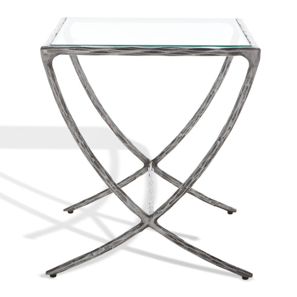 Safavieh DEBBIE Glamorous Square Metal Accent Table with Tempered Glass Top for Modern Home Décor Essentials Silver SFV9523B
