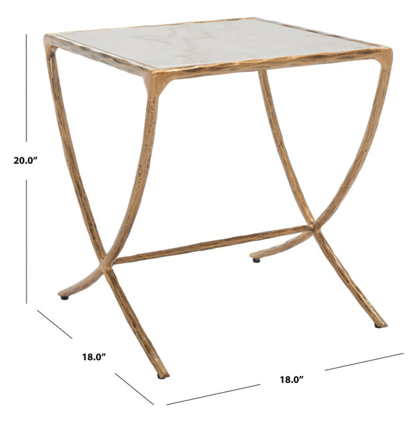 Safavieh DEBBIE Elegant Metal Accent Table with Marble Top – Modern Minimalist Design for Any Space White / Brass SFV9523C