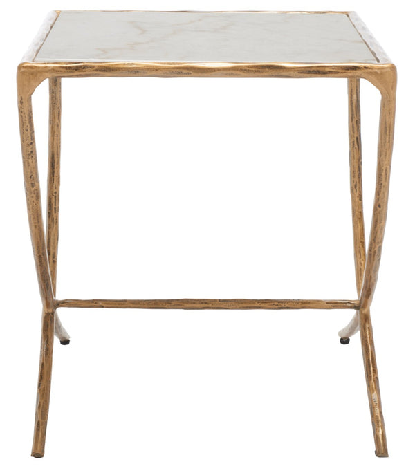 Safavieh DEBBIE Elegant Metal Accent Table with Marble Top – Modern Minimalist Design for Any Space White / Brass SFV9523C