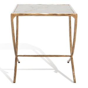 Safavieh DEBBIE Elegant Metal Accent Table with Marble Top – Modern Minimalist Design for Any Space White / Brass SFV9523C