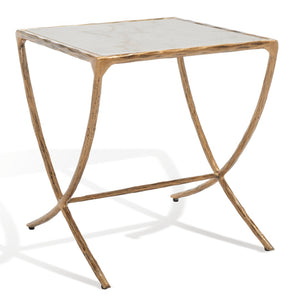 Safavieh DEBBIE Elegant Metal Accent Table with Marble Top – Modern Minimalist Design for Any Space White / Brass SFV9523C