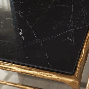 Safavieh DEBBIE Glam Brass and Black Marble Accent Table with Curved Metal Legs for Modern Interiors SFV9523F