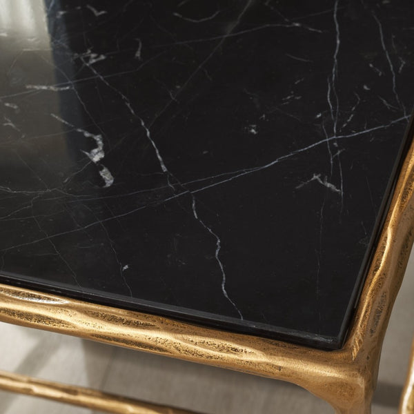 Safavieh DEBBIE Glam Brass and Black Marble Accent Table with Curved Metal Legs for Modern Interiors SFV9523F