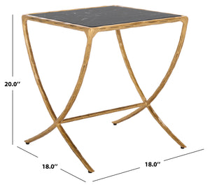 Safavieh Debbie Glam Square Accent Table With Black Marble Top And Elegant Brass Finish For Any Space Brass ,Black Metal ,Black Marble ,Wood Sfv9523f