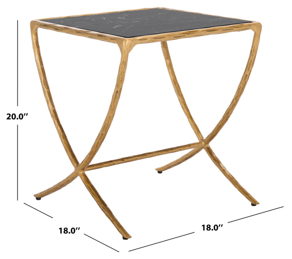 Safavieh Debbie Glam Square Accent Table With Black Marble Top And Elegant Brass Finish For Any Space Brass ,Black Metal ,Black Marble ,Wood Sfv9523f