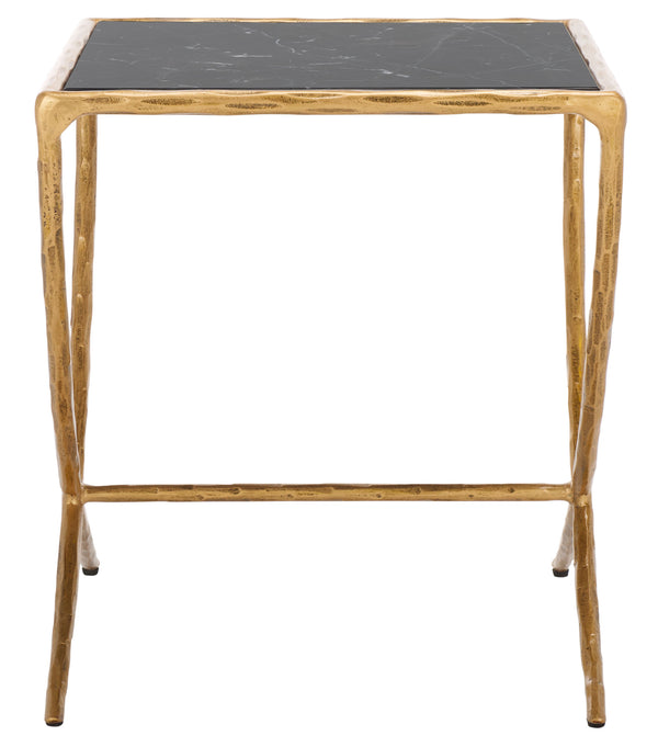 Safavieh Debbie Glam Square Accent Table With Black Marble Top And Elegant Brass Finish For Any Space Brass ,Black Metal ,Black Marble ,Wood Sfv9523f