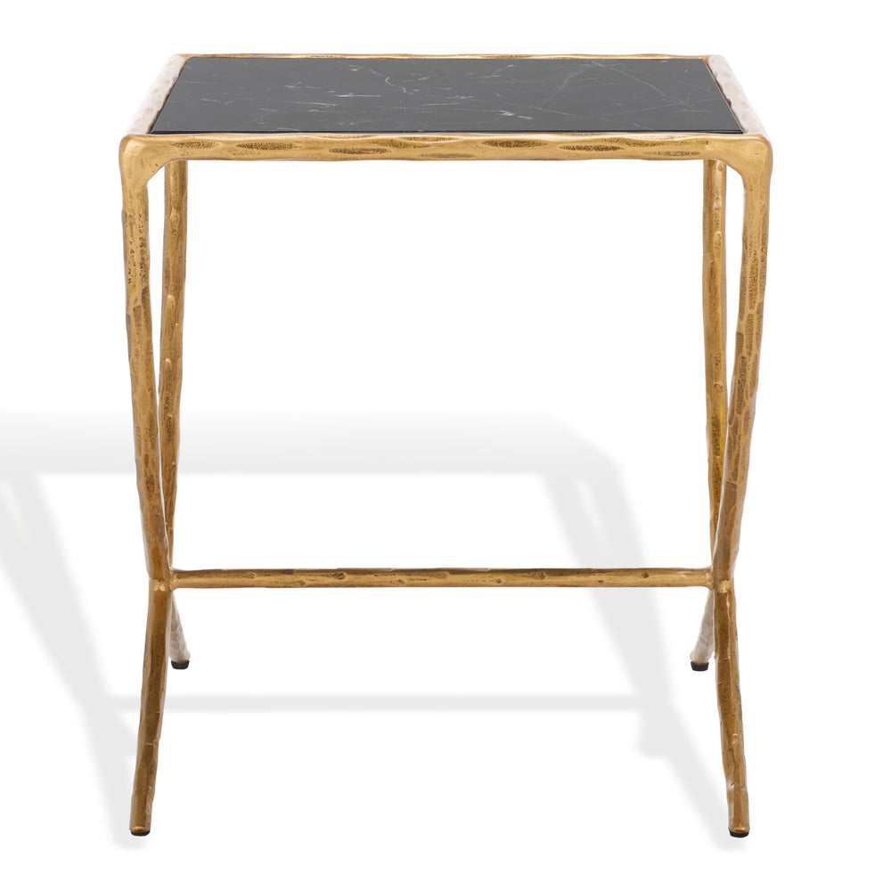 Safavieh Debbie Glam Square Accent Table With Black Marble Top And Elegant Brass Finish For Any Space Brass ,Black Metal ,Black Marble ,Wood Sfv9523f