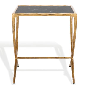 Safavieh Debbie Glam Square Accent Table With Black Marble Top And Elegant Brass Finish For Any Space Brass ,Black Metal ,Black Marble ,Wood Sfv9523f
