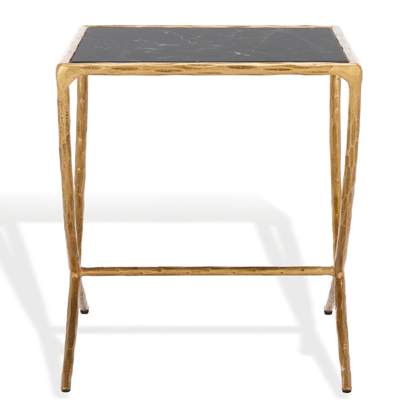 Safavieh Debbie Glam Square Accent Table With Black Marble Top And Elegant Brass Finish For Any Space Brass ,Black Metal ,Black Marble ,Wood Sfv9523f