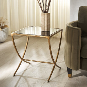 Safavieh DEBBIE Glam Brass and Black Marble Accent Table with Curved Metal Legs for Modern Interiors SFV9523F