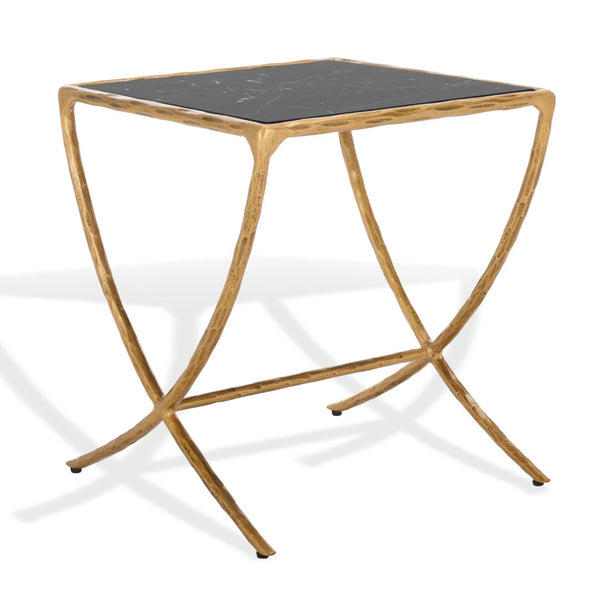 Safavieh DEBBIE Glam Brass and Black Marble Accent Table with Curved Metal Legs for Modern Interiors SFV9523F