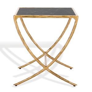 Safavieh Debbie Glam Square Accent Table With Black Marble Top And Elegant Brass Finish For Any Space Brass ,Black Metal ,Black Marble ,Wood Sfv9523f