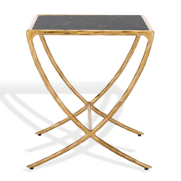 Safavieh Debbie Glam Square Accent Table With Black Marble Top And Elegant Brass Finish For Any Space Brass ,Black Metal ,Black Marble ,Wood Sfv9523f