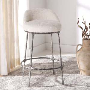 Safavieh Woodsen Boucle Counterstool Ivory / Black Metal / Wood / Foam / Fabric SFV9524A