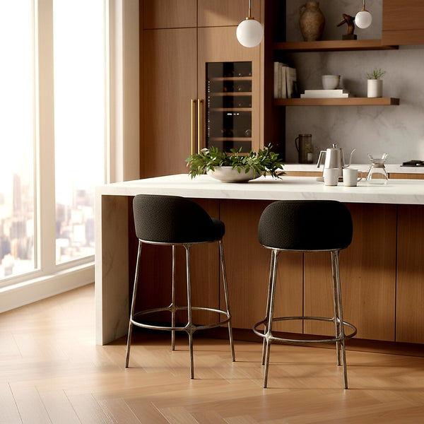 Safavieh WOODSEN Boucle Counter Stool - Modern Comfort with Curved Back Design for Stylish Dining Spaces Black SFV9524B