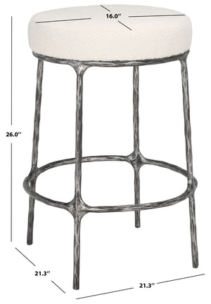 Safavieh TRUMEN Boucle Counter Stool - Plush Comfort & Sleek Metal Base for Modern Dining Elegance Ivory / Black SFV9525A