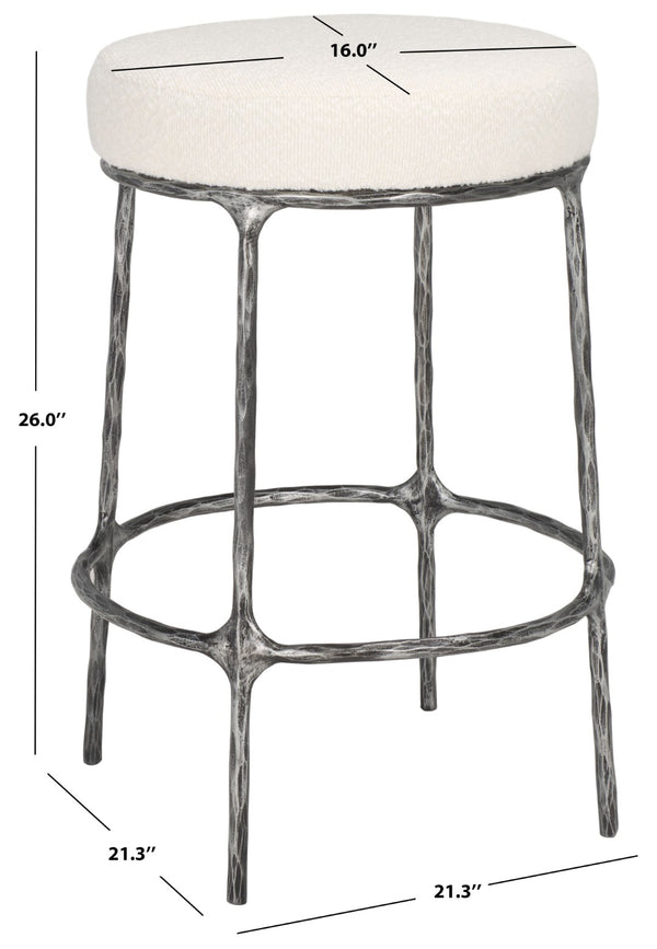 Safavieh TRUMEN Boucle Counter Stool - Plush Comfort & Sleek Metal Base for Modern Dining Elegance Ivory / Black SFV9525A