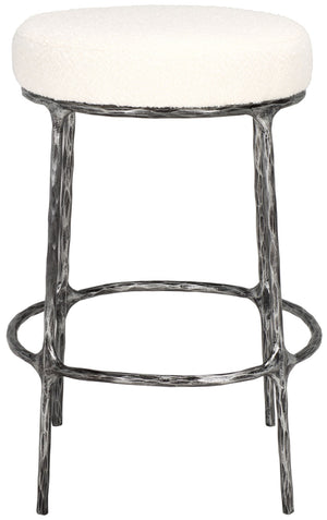 Safavieh TRUMEN Boucle Counter Stool - Plush Comfort & Sleek Metal Base for Modern Dining Elegance Ivory / Black SFV9525A