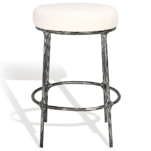 Safavieh TRUMEN Boucle Counter Stool - Plush Comfort & Sleek Metal Base for Modern Dining Elegance Ivory / Black SFV9525A