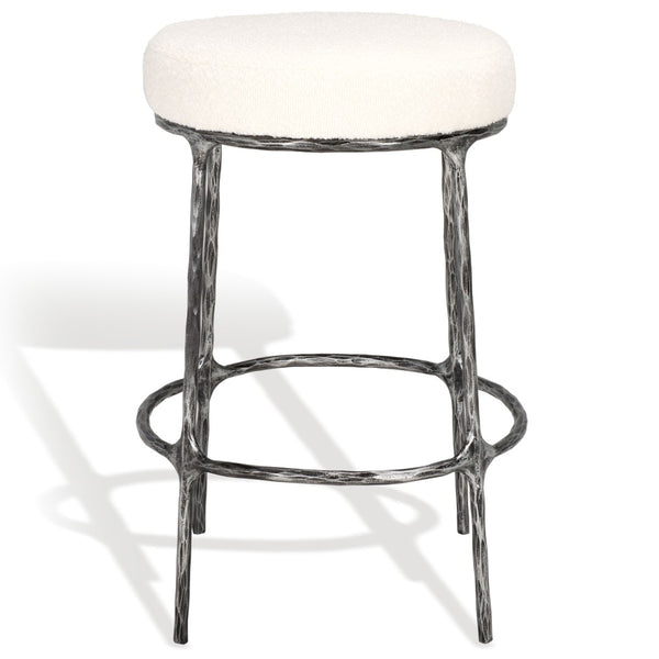 Safavieh TRUMEN Boucle Counter Stool - Plush Comfort & Sleek Metal Base for Modern Dining Elegance Ivory / Black SFV9525A