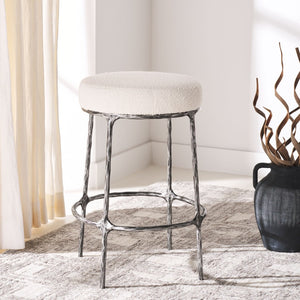 Safavieh TRUMEN Boucle Counter Stool - Plush Comfort & Sleek Metal Base for Modern Dining Elegance Ivory / Black SFV9525A