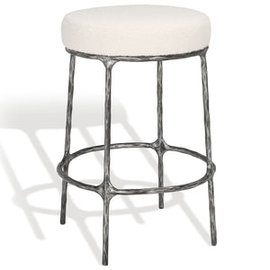 Safavieh TRUMEN Boucle Counter Stool - Plush Comfort & Sleek Metal Base for Modern Dining Elegance Ivory / Black SFV9525A