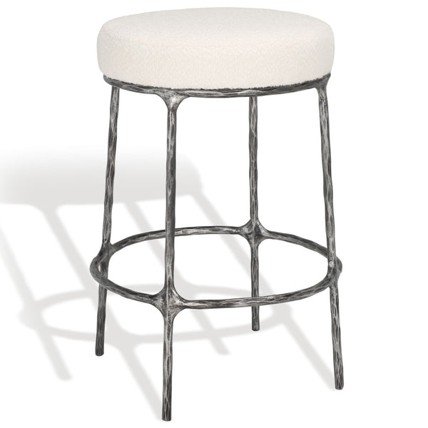 Safavieh TRUMEN Boucle Counter Stool - Plush Comfort & Sleek Metal Base for Modern Dining Elegance Ivory / Black SFV9525A