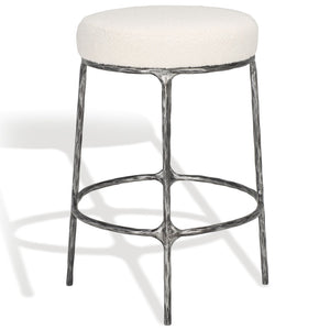 Safavieh TRUMEN Boucle Counter Stool - Plush Comfort & Sleek Metal Base for Modern Dining Elegance Ivory / Black SFV9525A