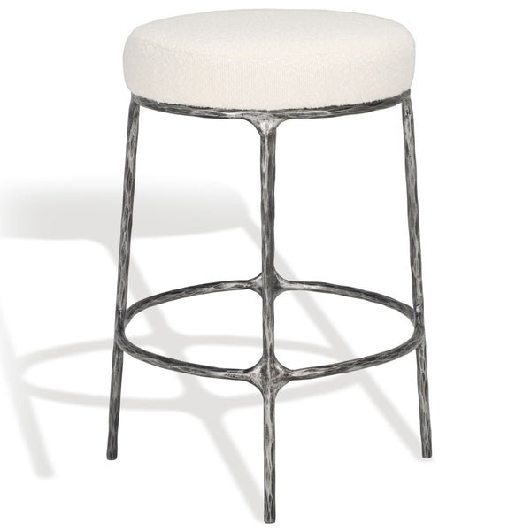 Safavieh TRUMEN Boucle Counter Stool - Plush Comfort & Sleek Metal Base for Modern Dining Elegance Ivory / Black SFV9525A