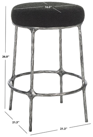 Safavieh TRUMEN Boucle Counter Stool - Plush Comfort & Sleek Metal Base for Modern Dining Elegance Black SFV9525B