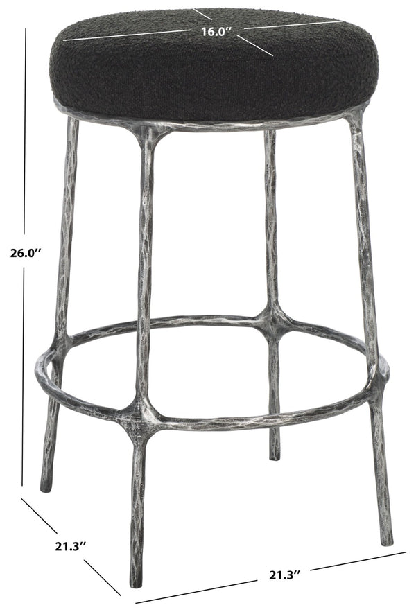 Safavieh TRUMEN Boucle Counter Stool - Plush Comfort & Sleek Metal Base for Modern Dining Elegance Black SFV9525B