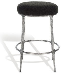 Safavieh TRUMEN Boucle Counter Stool - Plush Comfort & Sleek Metal Base for Modern Dining Elegance Black SFV9525B