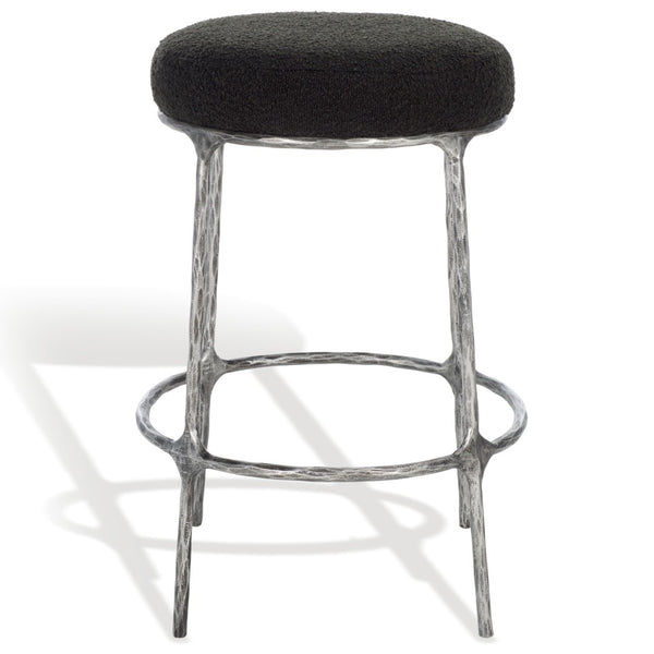 Safavieh TRUMEN Boucle Counter Stool - Plush Comfort & Sleek Metal Base for Modern Dining Elegance Black SFV9525B