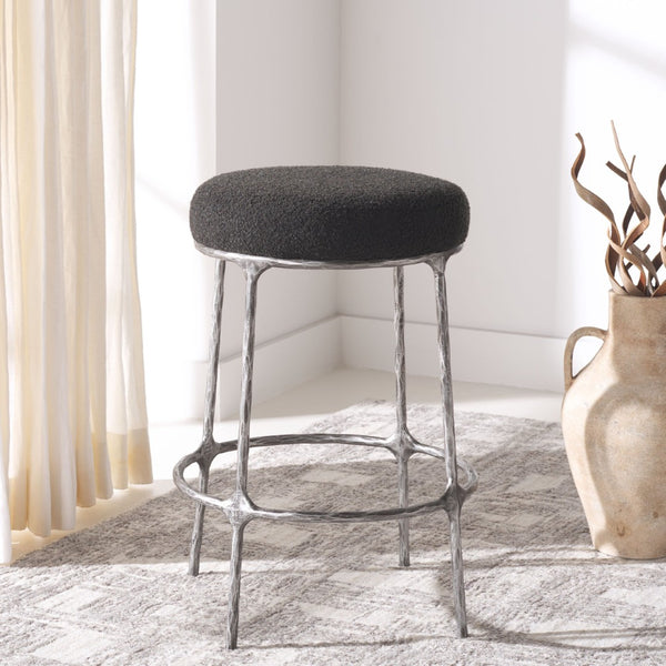 Safavieh TRUMEN Boucle Counter Stool - Plush Comfort & Sleek Metal Base for Modern Dining Elegance Black SFV9525B