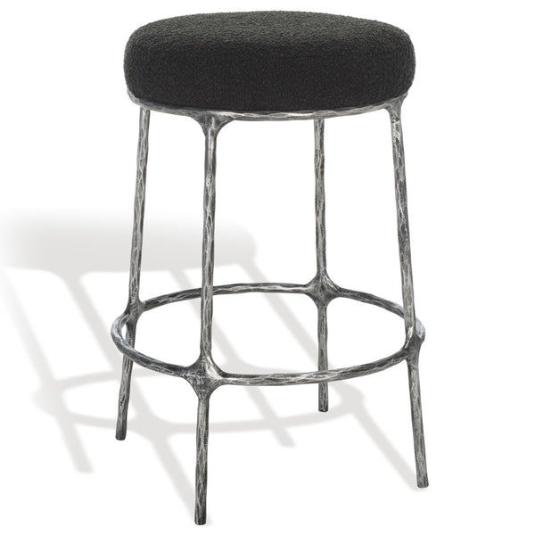 Safavieh TRUMEN Boucle Counter Stool - Plush Comfort & Sleek Metal Base for Modern Dining Elegance Black SFV9525B