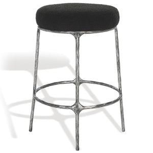 Safavieh TRUMEN Boucle Counter Stool - Plush Comfort & Sleek Metal Base for Modern Dining Elegance Black SFV9525B