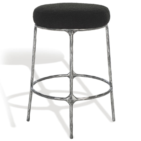 Safavieh TRUMEN Boucle Counter Stool - Plush Comfort & Sleek Metal Base for Modern Dining Elegance Black SFV9525B