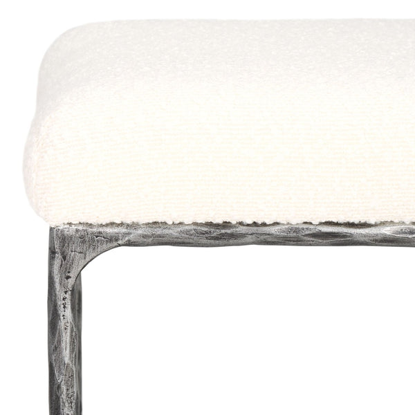 Safavieh MANDY Boucle Ottoman with Sleek Metal Legs - Modern Multiuse Design for Living Spaces and More Ivory / Black SFV9526A