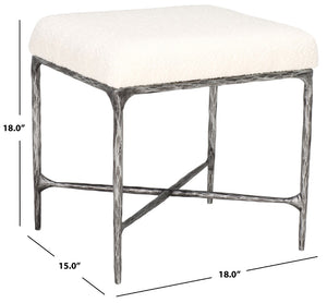 Safavieh MANDY Boucle Ottoman with Sleek Metal Legs - Modern Multiuse Design for Living Spaces and More Ivory / Black SFV9526A
