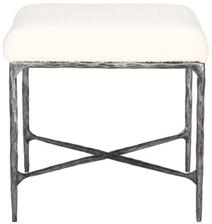 Safavieh MANDY Boucle Ottoman with Sleek Metal Legs - Modern Multiuse Design for Living Spaces and More Ivory / Black SFV9526A