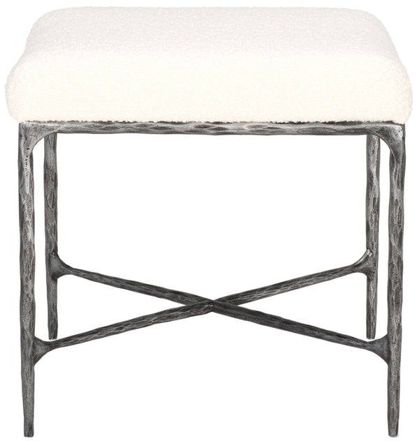 Safavieh MANDY Boucle Ottoman with Sleek Metal Legs - Modern Multiuse Design for Living Spaces and More Ivory / Black SFV9526A